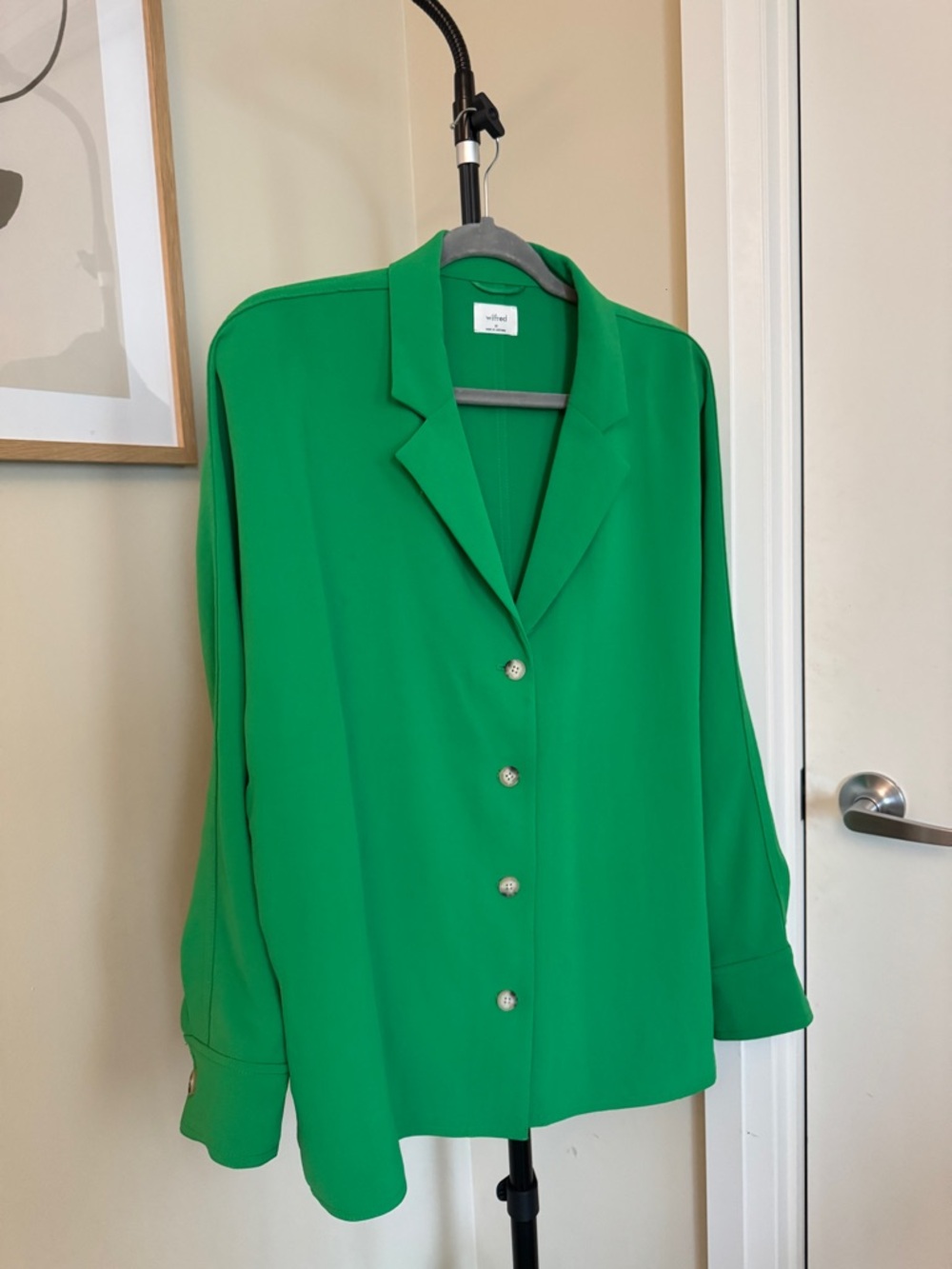 Aritzia Freeform Crepette Shirt in Gloss Green